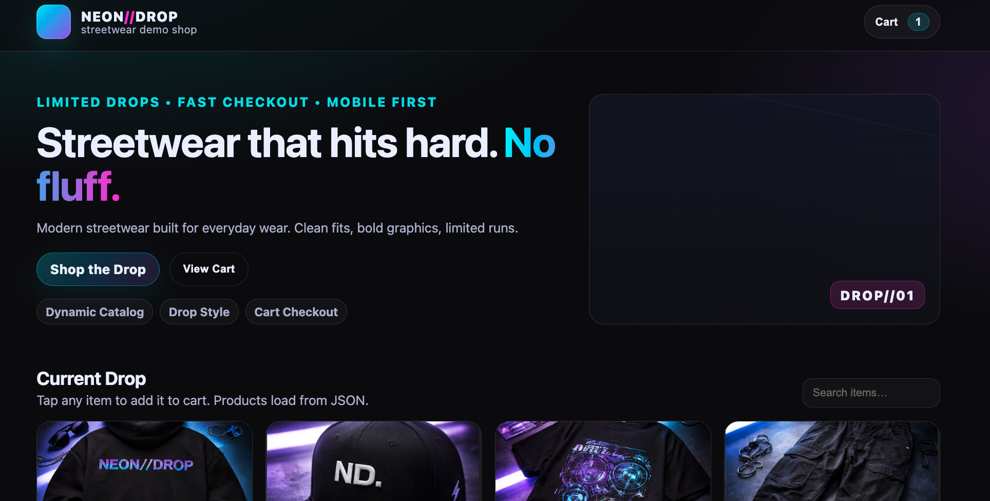 Thumbnail preview of Neon Drop demo site