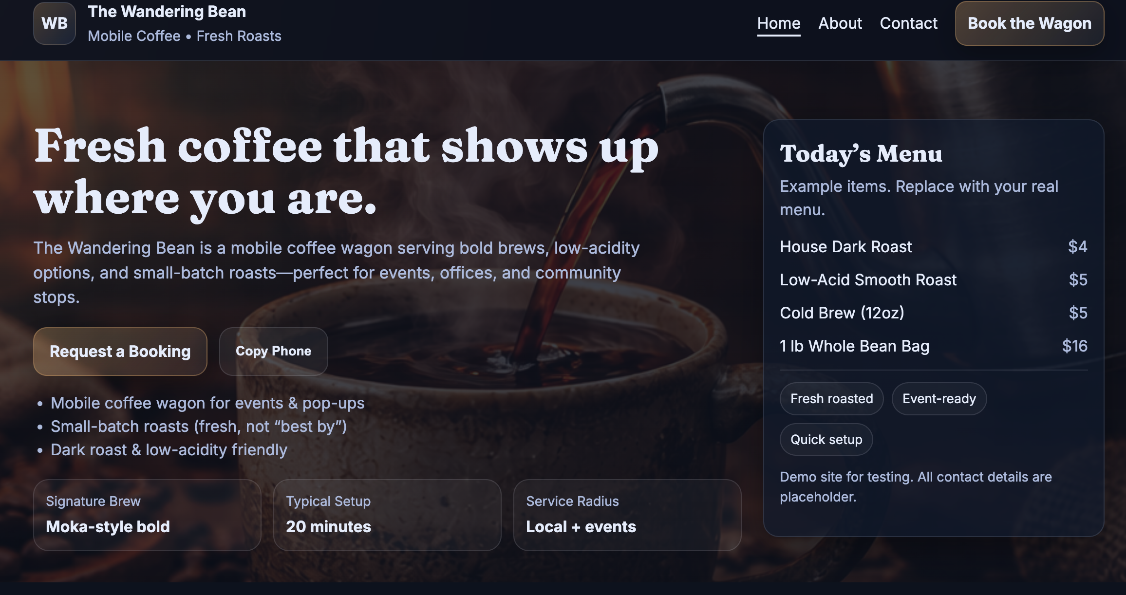 Thumbnail preview of Wandering Bean demo site